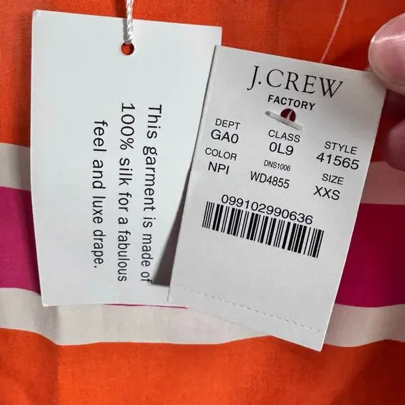3. NEW W/Tag J-Crew Factory 100% SILK Striped Top PInk/White/Orange - Picture 6 of 6